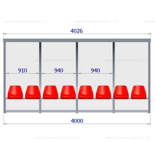 Abri de touche 8 places en aluminium et polycarbonate
